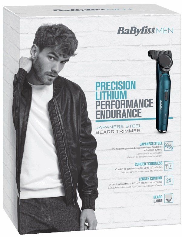 Тример для стрижки бороди Babyliss T890E, 1 насадка, футляр, синій