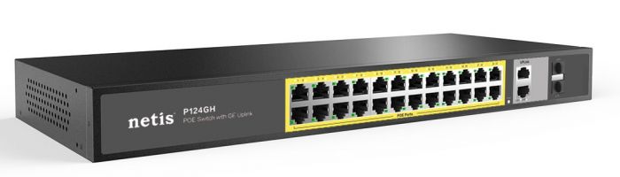 Комутатор Netis P124GH 24xFE PoE+, 2xGE Uplink, 2xGE SFP, некерований