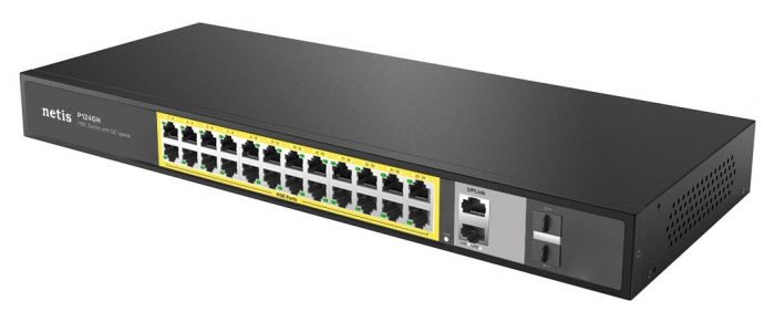 Комутатор Netis P124GH 24xFE PoE+, 2xGE Uplink, 2xGE SFP, некерований