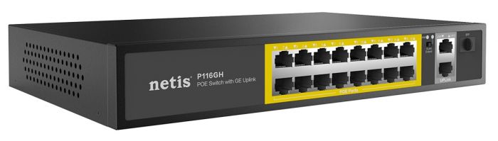 Комутатор Netis P116GH 16xFE PoE+, 2xGE Uplink, 1xGE SFP, некерований