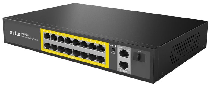 Комутатор Netis P116GH 16xFE PoE+, 2xGE Uplink, 1xGE SFP, некерований