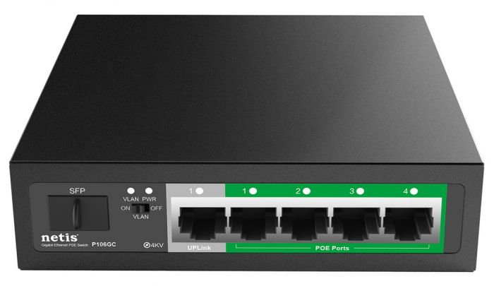 Комутатор Netis P106GC 4xGE PoE+, 1xGE Uplink, 1xGE SFP, некерований