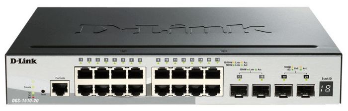 Комутатор D-Link DGS-1510-20/E 16xGE, 2xSFP, 2xSFP+, SmartPro