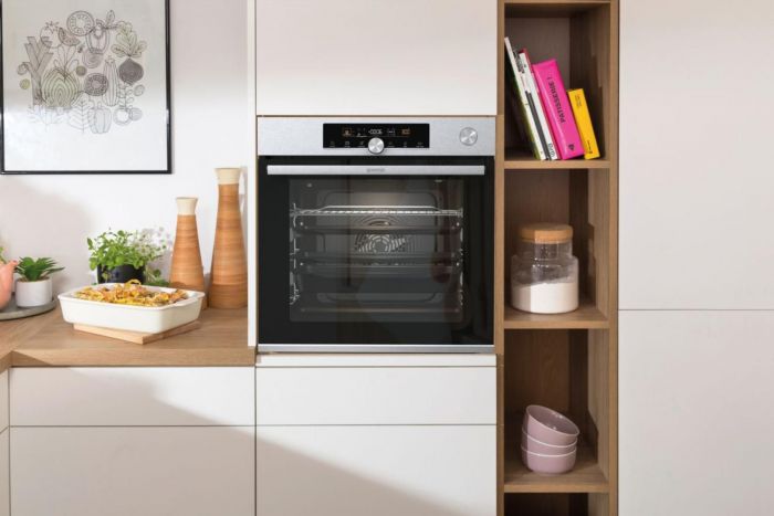 Духова шафа Gorenje електрична, 77л, A+, пара, приготув. на декількох рівнях, дисплей, нерж