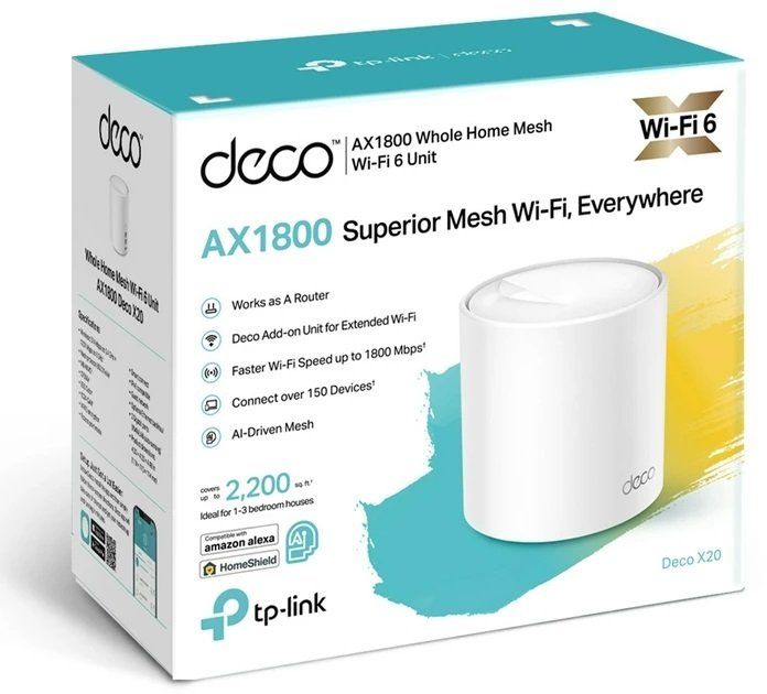 Маршрутизатор TP-LINK DECO X20 1PK AX1800 1xGE LAN 1xGE WAN MU-MIMO OFDMA MESH