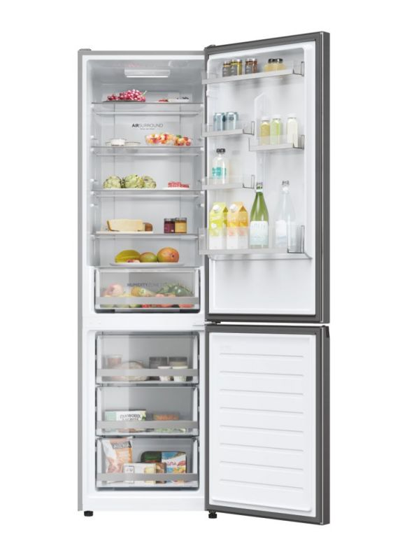 Холодильник Haier з нижн. мороз., 200x66х60, холод.відд.-258л, мороз.відд.-119л, 2дв., А+, NF, інв., зона св-ті, сріблястий