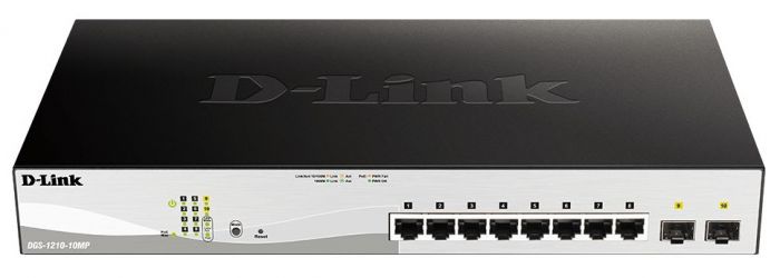 Комутатор D-Link DGS-1210-10MP/E 8xGE PoE, 2xSFP, 130Вт