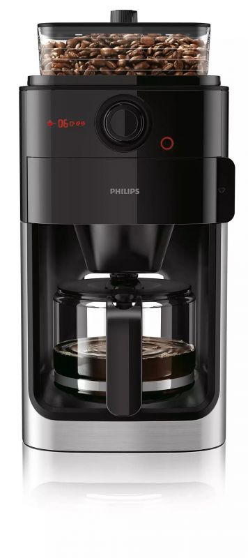 Кавоварка Philips Grind & Brew, 1,2л, зерно+мелена, вбудована кавомолка, чорний