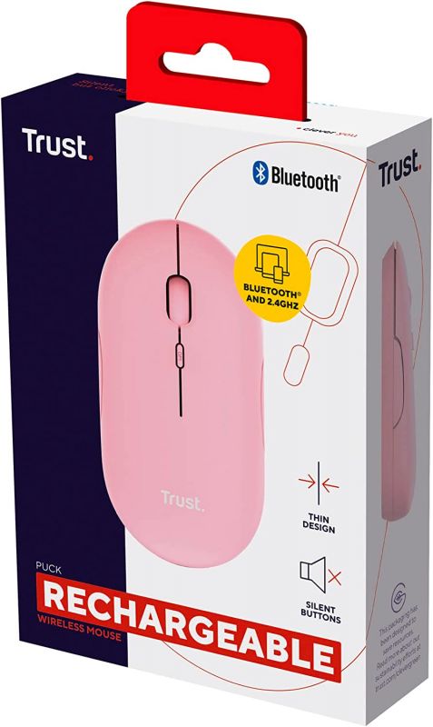 Миша Trust Puck Rechargeable Ultra-Thin BT WL Silent Pink