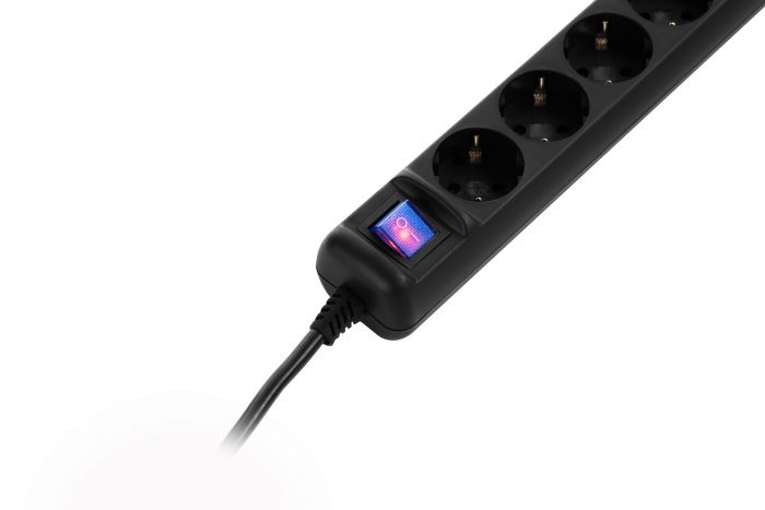 Мережевий подовжувач 2Е 5XSchuko з вимикачем, 3G*0.75мм2, 5м, black