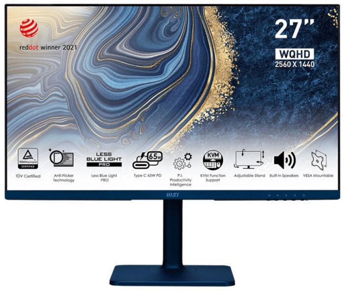 Монітор LCD 27" MSI Modern MD272QP HDMI, DP, USB-C, 2xUSB, MM, IPS, 2560x1440, 75Hz, 4ms, 95%sRGB, Pivot, Ultramarine