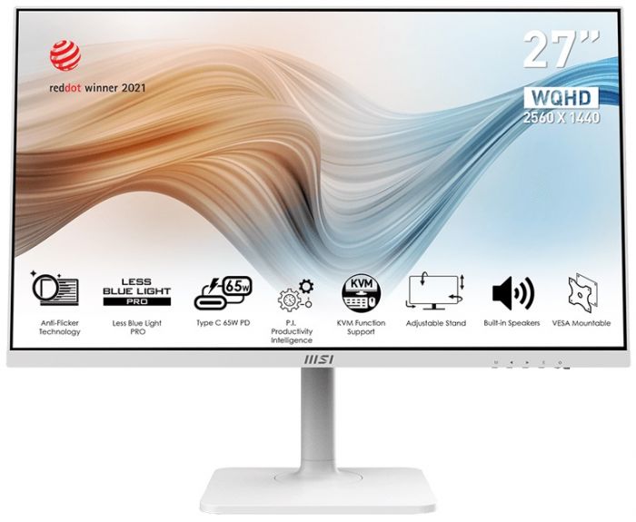 Монітор LCD 27" MSI Modern MD272QPW HDMI, DP, USB-C, 2xUSB, MM, IPS, 2560x1440, 75Hz, 4ms, 95%sRGB, Pivot, White