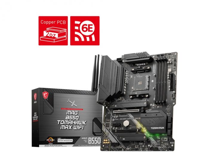 Материнcька плата MSI MAG B550 TOMAHAWK MAX WIFI sAM4 B550 4xDDR4 HDMI-DP Wi-Fi BT ATX