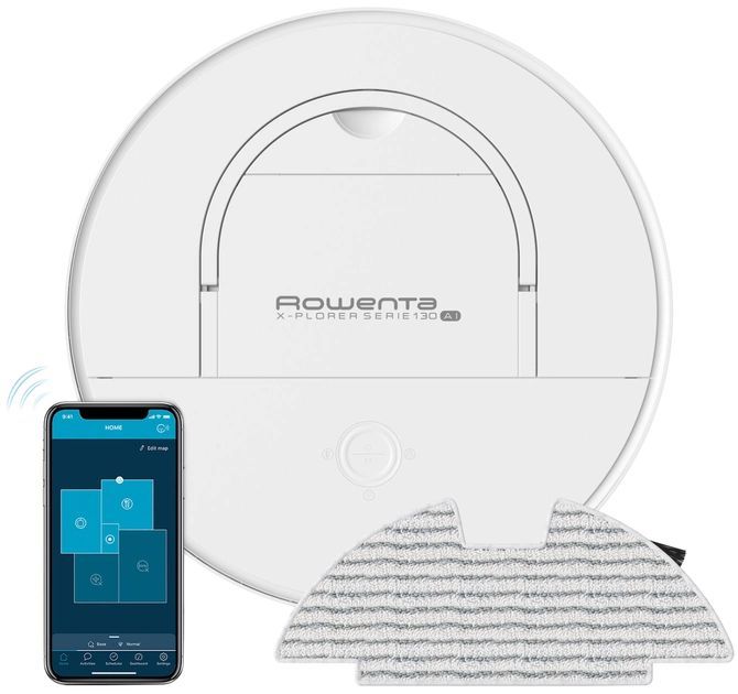 Робот-пилосос Rowenta  миючий X-PLORER S130AI Standard , 2700ПаВт, h=8см, 0,5л, конт пил -0,15л, автон. робота до 120хв, білий