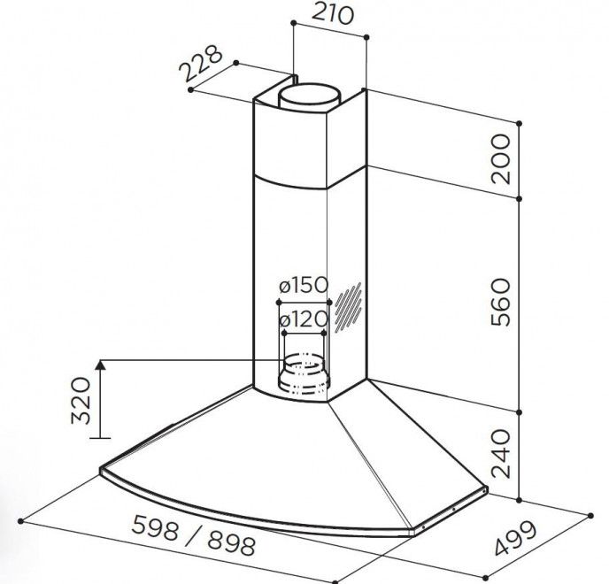 Витяжка Faber купольні, 60см, 668м.куб/год, Tender X A60, нерж