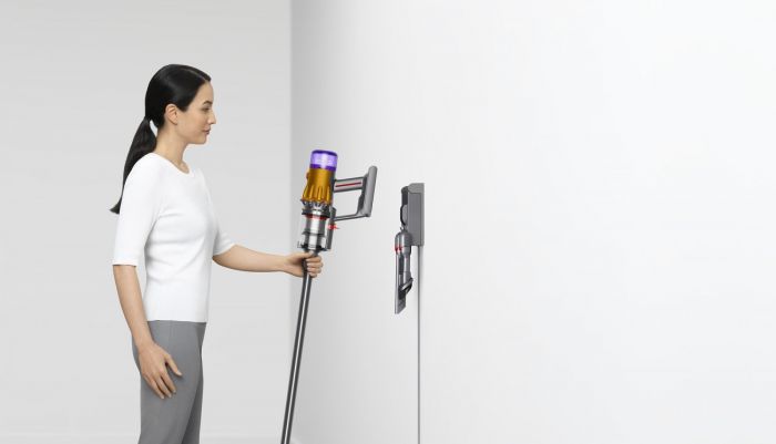 Пилосос DYSON безпровідний V12 Detect Slim Absolute, 150 аВт, конт пил -0,35л, автон. робота до 60хв, вага-2,2кг, сірий-фіолетовий-помаранчевий, ДС394167-01