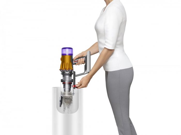 Пилосос DYSON безпровідний V12 Detect Slim Absolute, 150 аВт, конт пил -0,35л, автон. робота до 60хв, вага-2,2кг, сірий-фіолетовий-помаранчевий, ДС394167-01