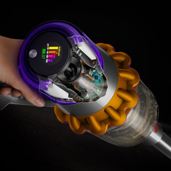 Пилосос DYSON безпровідний V15 Detect Absolute, 240 аВт, конт пил -0,76л, автон. робота до 60хв, вага-3,08кг, сірий-фіолетовий-помаранчевий, ДС394451-01