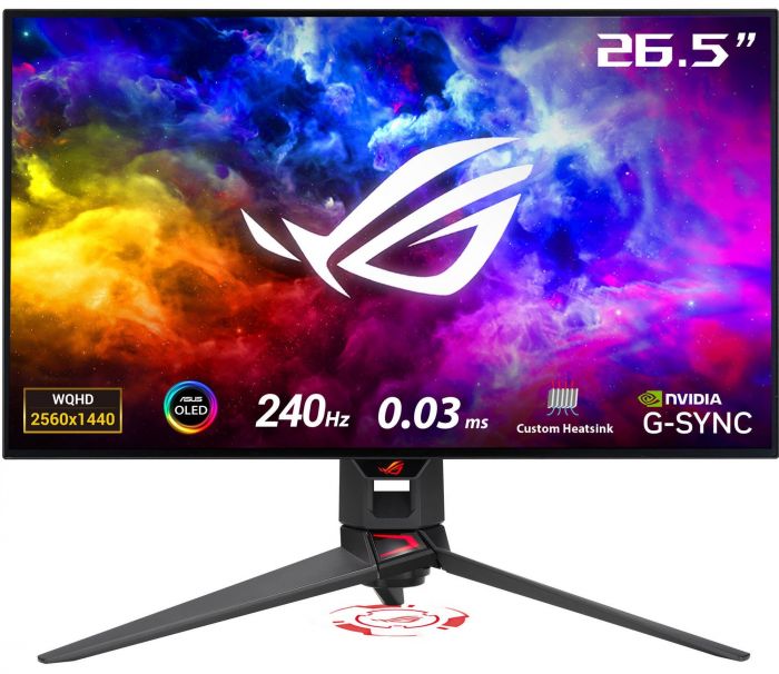 Монітор Asus 26.5" ROG Swift PG27AQDM 2xHDMI, DP, 2xUSB, OLED, 2560x1440, 240Hz, 0.03ms, DCI-P3 99%, G-SYNC, Pivot, HDR10