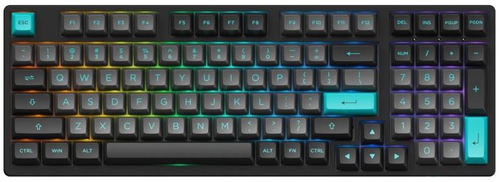 Клавіатура механічна Akko 3098B Black&Cyan 98Key, CS Silver, BT/WL/USB-A, Hot-swappable, EN/UKR, RGB, Чорний