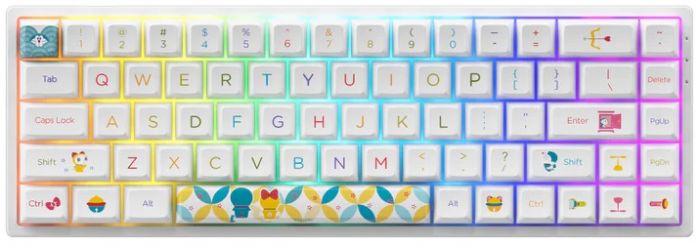 Клавіатура механічна Akko 3068B Doraemon Rainbow 68Key, CS Jelly Pink, BT/WL/USB-A, EN/UKR, RGB, Білий