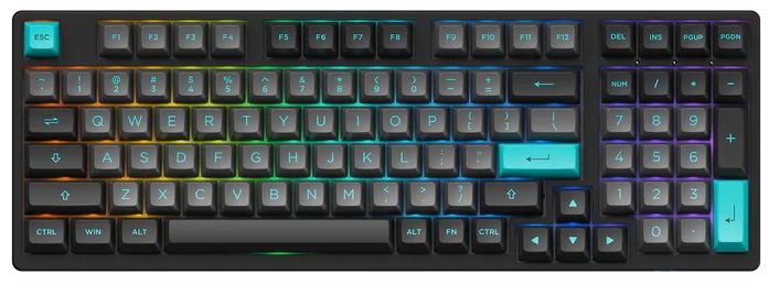 Клавіатура механічна Akko 3098B Black&Cyan 98Key, CS Jelly White, BT/WL/USB-A, Hot-swappable, EN/UKR, RGB, Чорний