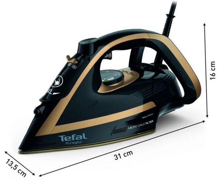 Праска Tefal PUREGLISS, 3000Вт, 270мл, паровий удар -280гр, постійна пара - 50гр, керам. підошва, чорно-мідний