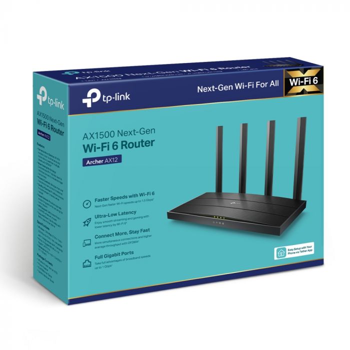 Маршрутизатор TP-LINK ARCHER AX12 AX1500 3xGE LAN 1xGE WAN MU-MIMO OFDMA