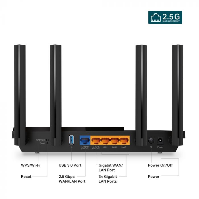 Маршрутизатор TP-LINK ARCHER AX55 Pro AX3000 3xGE LAN 1xGE WAN/LAN 1x2.5GE WAN/LAN 1xUSB 3.0 MU-MIMO OFDMA