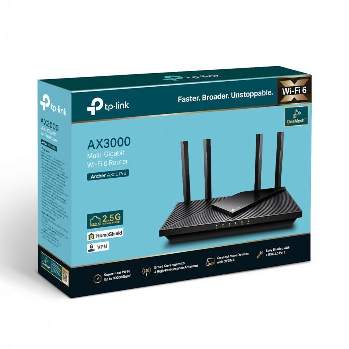 Маршрутизатор TP-LINK ARCHER AX55 Pro AX3000 3xGE LAN 1xGE WAN/LAN 1x2.5GE WAN/LAN 1xUSB 3.0 MU-MIMO OFDMA