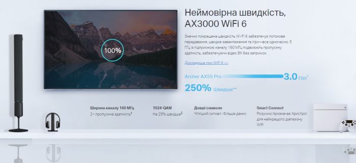 Маршрутизатор TP-LINK ARCHER AX55 Pro AX3000 3xGE LAN 1xGE WAN/LAN 1x2.5GE WAN/LAN 1xUSB 3.0 MU-MIMO OFDMA