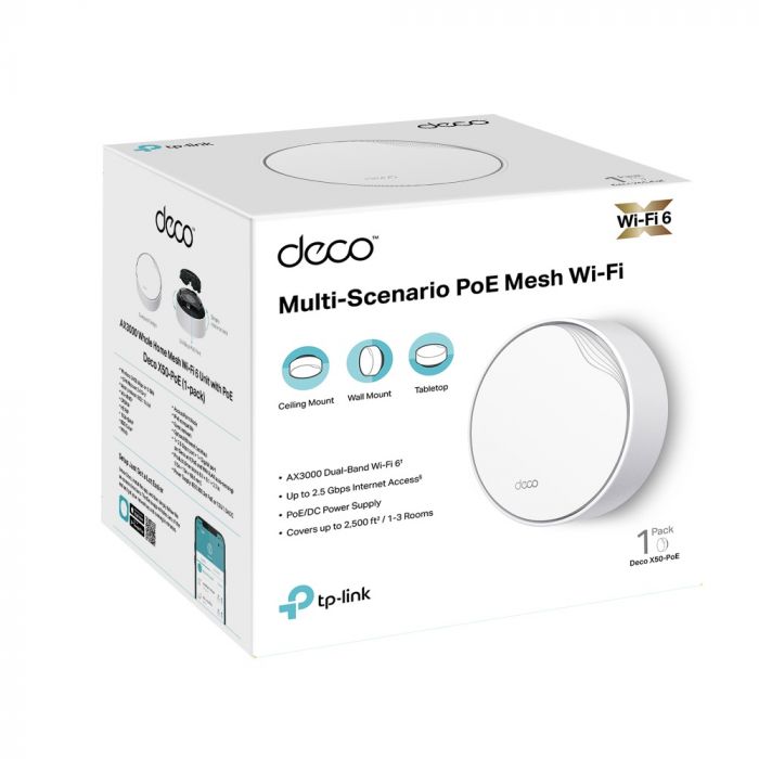 Маршрутизатор TP-LINK DECO X50 PoE 1PK AX3000 1xGE LAN/WAN 1x2,5GE LAN/WAN MU-MIMO OFDMA MESH