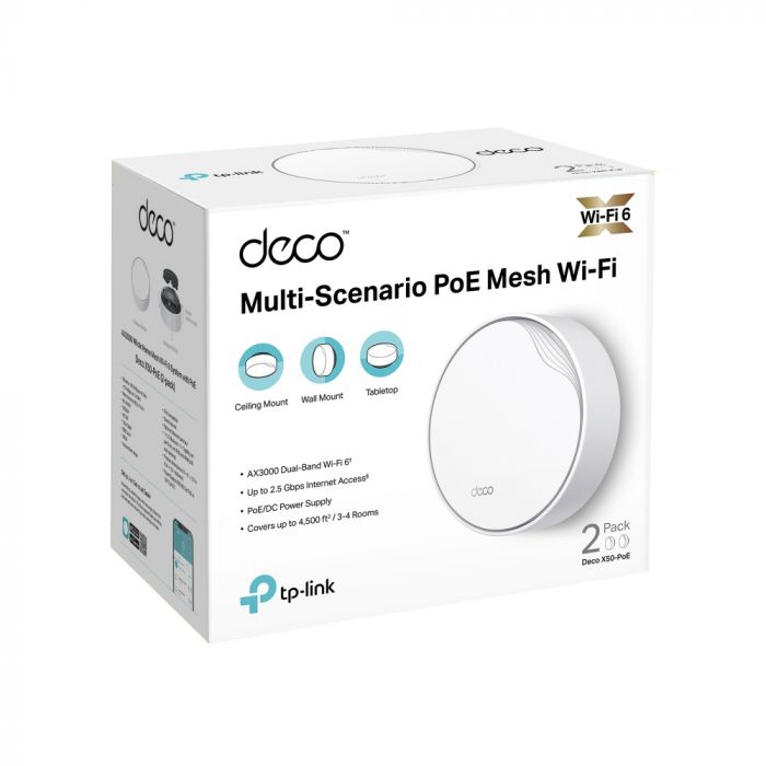 Маршрутизатор TP-LINK DECO X50 PoE 2PK AX3000 1xGE LAN/WAN 1x2,5GE LAN/WAN MU-MIMO OFDMA MESH