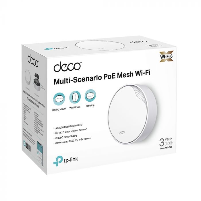 Маршрутизатор TP-LINK DECO X50 PoE 3PK AX3000 1xGE LAN/WAN 1x2,5GE LAN/WAN MU-MIMO OFDMA MESH