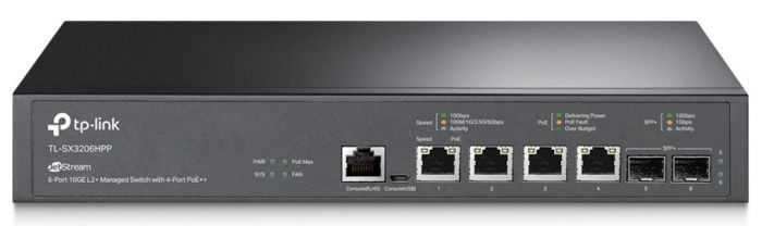 Комутатор TP-LINK  TL-SX3206HPP 2xSFP+ (10GE) 4x10GE LAN console+microUSB  L2 JetStream 19" 1U