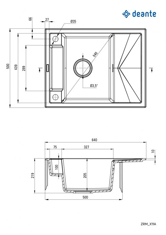 Мийка кухонна Deante Magnetic, граніт, прямокут., з крилом, 640х500х219мм, чаша - 1, врізна, чорний матовий