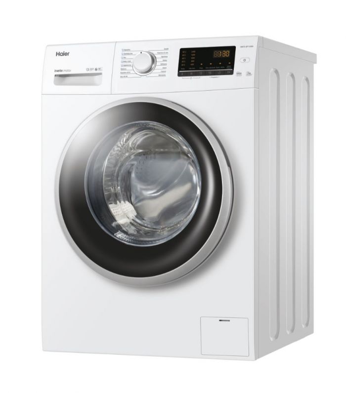 Пральна машина Haier фронтальна, 7кг, 1400, A+++, 46см, дисплей, пара, інвертор, люк чорний, білий