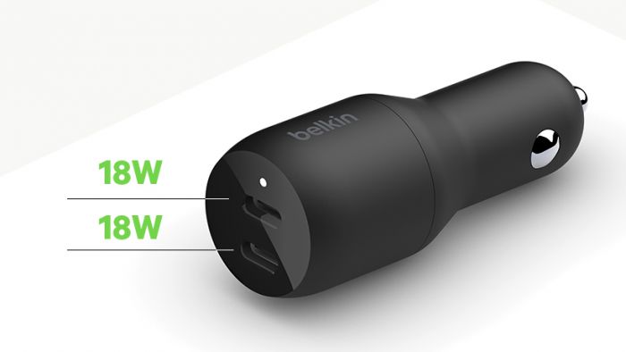 Зарядний пристрій автомобільний Belkin 36Вт 2хUSB-C PD, чорний