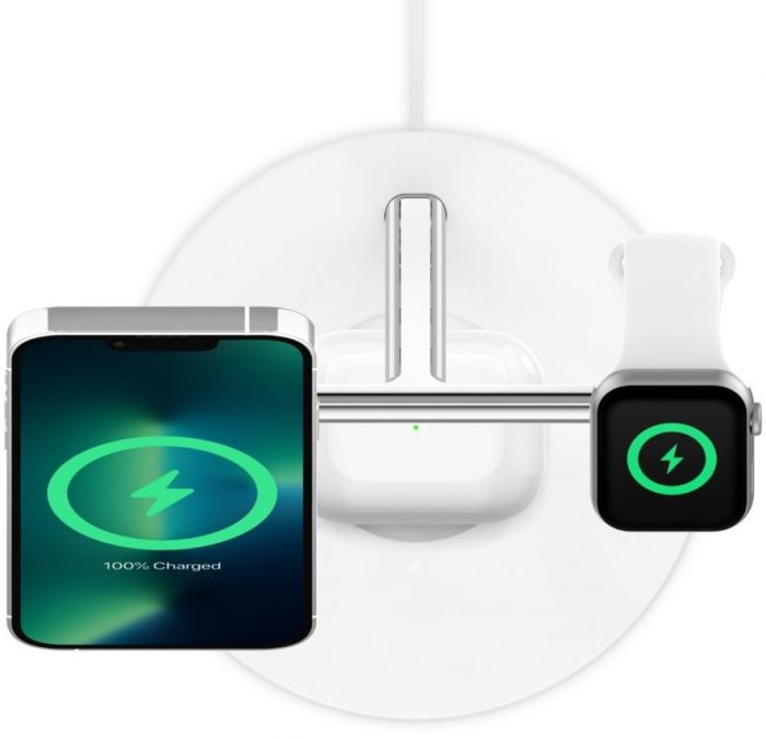 Зарядний пристрій бездротовий Belkin 3в1 MagSafe iPhone/Watch/AirPods, білий