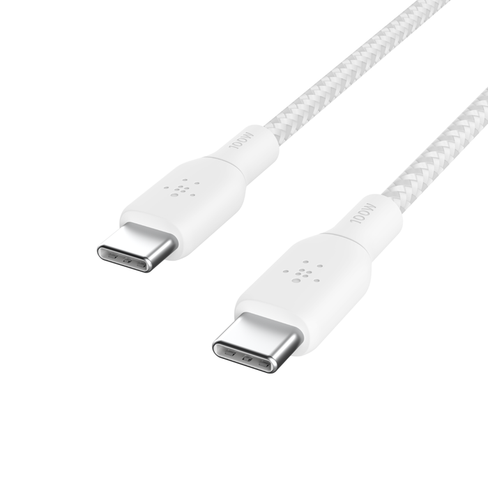 Кабель заряджання/синхронізації Belkin USB-С > USB-С 2м, 100Вт, плетений, білий