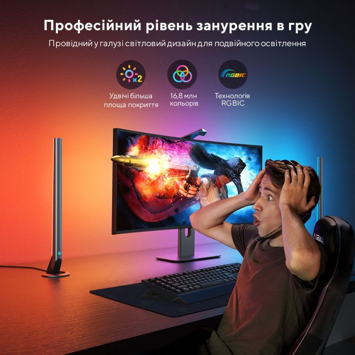 Набір адаптивного підсвічування Govee H604A DreamView G1 Pro Gaming Light 24-29', RGBIC, WI-FI/Bluetooth, чорний