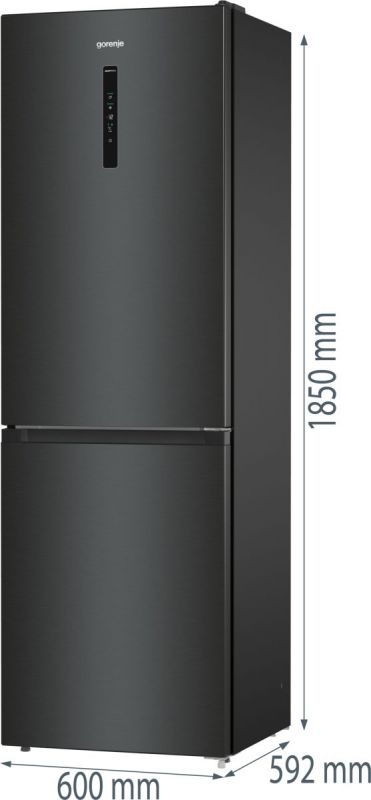 Холодильник Gorenje NRK619EABXL4 з нижн. мороз. камерою, 185х60х60см, 2 дв., Х- 204л, М- 96л, A+, NoFrost Plus, Fresh zone, чорний