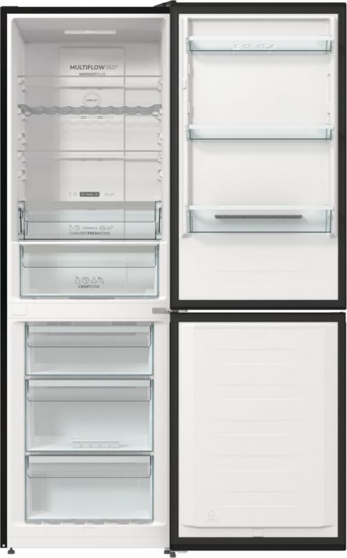 Холодильник Gorenje NRK619EABXL4 з нижн. мороз. камерою, 185х60х60см, 2 дв., Х- 204л, М- 96л, A+, NoFrost Plus, Fresh zone, чорний