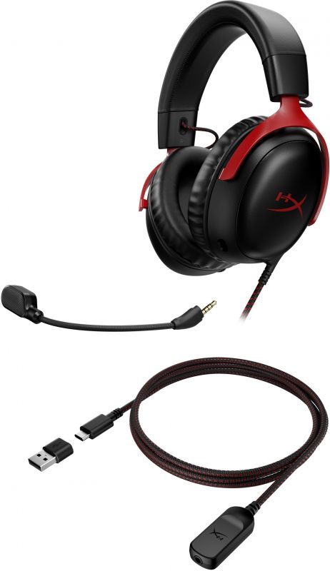 Гарнiтура HyperX Cloud III 3.5mm/USB-A/USB-C Black/Red