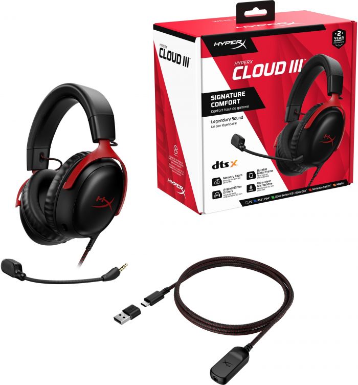 Гарнiтура HyperX Cloud III 3.5mm/USB-A/USB-C Black/Red