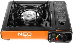 Плитка газова портативна Neo Tools, 2.1кВт, під газові балони-картриджі, п'єзозапалювання, 150г/год, кейс, 1.27кг