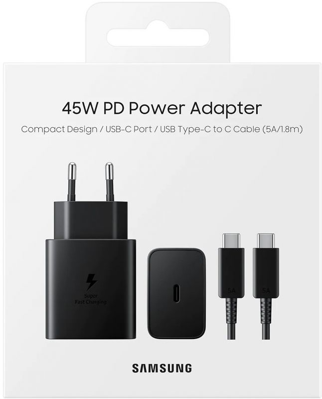 Мережевий зарядний пристрій Samsung 45W Compact Power Adapter (with C to C Cable) Black