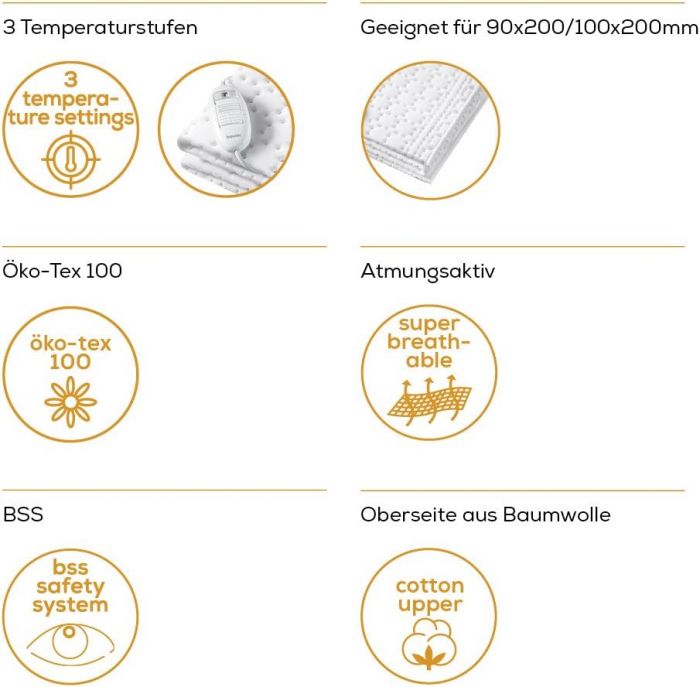 Електропростирадло  Beurer, 130х75см, 50Вт, 3 режими, бавовна, фліс, білий