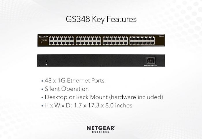 Комутатор NETGEAR GS348, 48xGE, некерований