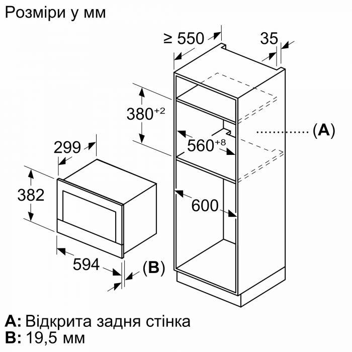 Мікрохвильова піч Bosch вбудовувана, 20л, електр. управл., 900Вт, дисплей, чорний